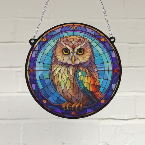 Millie the Little Owl Stained Glass Effect Suncatcher